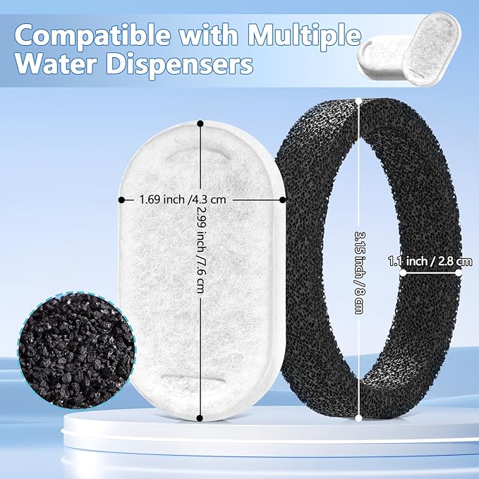 24 Pack Cat Water Fountain Filter, Cat Fountain Replacement Filters for Stainless Steel Pet Dispenser, 12 Filters with 12 Sponges Pet Fountain Filter Replacement