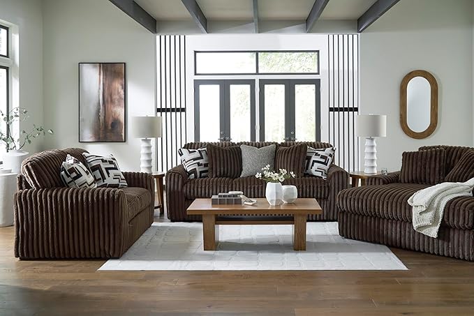 Signature Design by Ashley Midnight-Madness Contemporary Oversized Chaise with Reversible Cushions, USB Ports and Cup Holders, Dark Brown