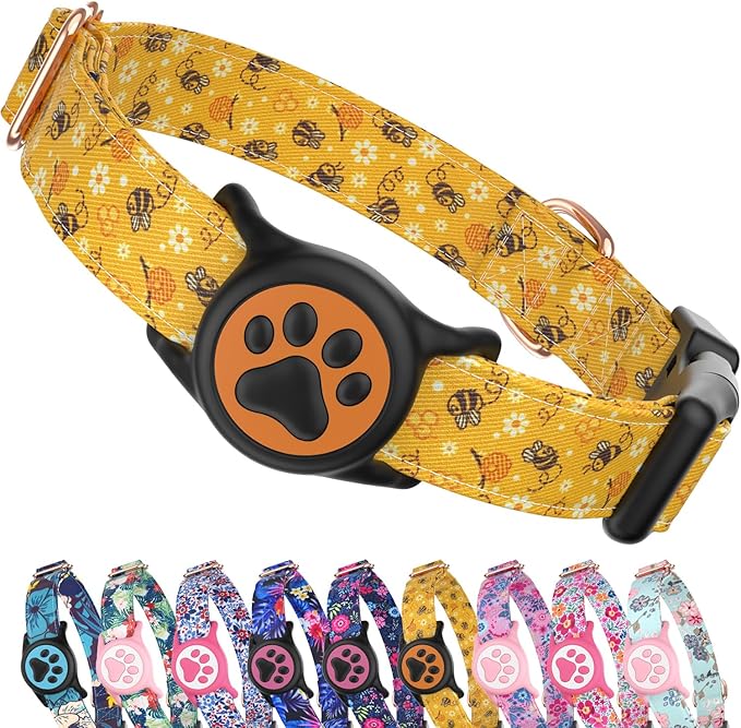 WhoseID Airtag Dog Collar,with Waterproof airtag Holder竊똎riginal Stylish Cute Pattern Design.QR Code ID Buckle竊똂omfortable Soft Cotton for Small Medium Large Dogs