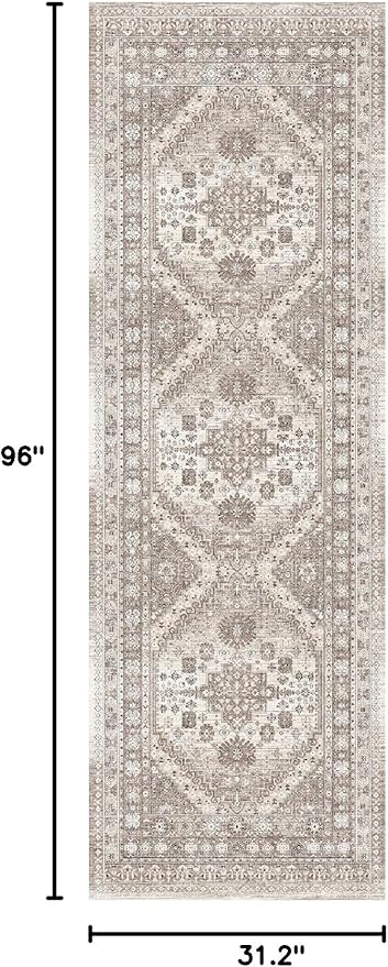 2.6'x8'Non Slip Runner Rugs - Runners for hallways, Kitchen,Entryway,Stain Resistant Washable Rugs for Bedroom, Indoor Vintage Area Rugs (Brown/Beige, 2.6'x8')