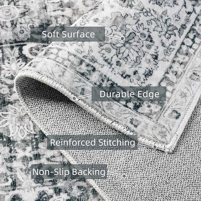 Deerly 2x3 Rugs Grey Small Area Rugs for Bedroom Living Room Bathroom Kitchen, Entry Rug Small Soft Rugs Low Pile Non-Slip Rubber Backing Oriental Door Mat