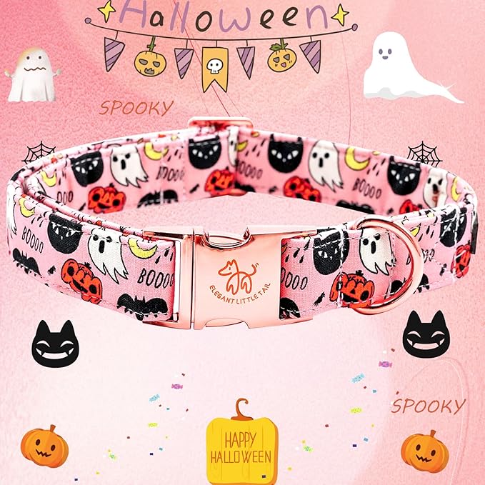 Elegant little tail Halloween Dog Collar, Autumn Pet Collar Durable Pink Dog Collars Male or Female Holiday Pet Gift Adjustable Dog Collar for X-Large Dogs