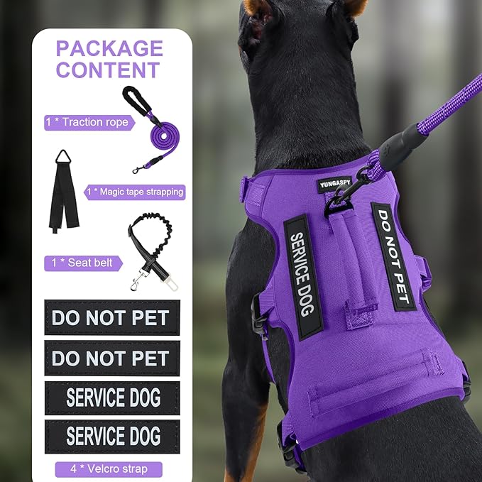 Escape Proof Dog Harness for Large Medium Sized Dogs Six Point Adjustable, Service Dog Vest Harness and Leash Set, No Pull Dogs Harnesses with Handle, XL Dog Harnesses for Walking(Purple, L)