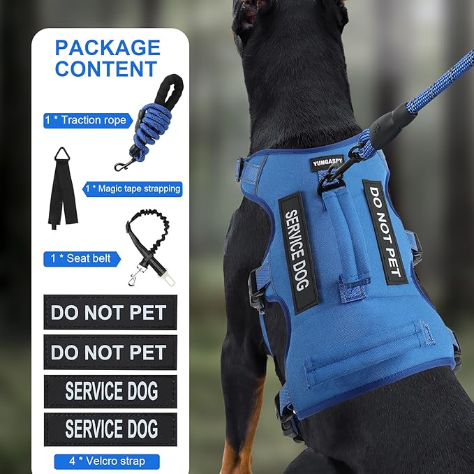 Escape Proof Dog Harness for Large Medium Sized Dogs Six Point Adjustable, Service Dog Vest Harness and Leash Set, No Pull Dogs Harnesses with Handle, XL Dog Harnesses for Walking(Blue, L)
