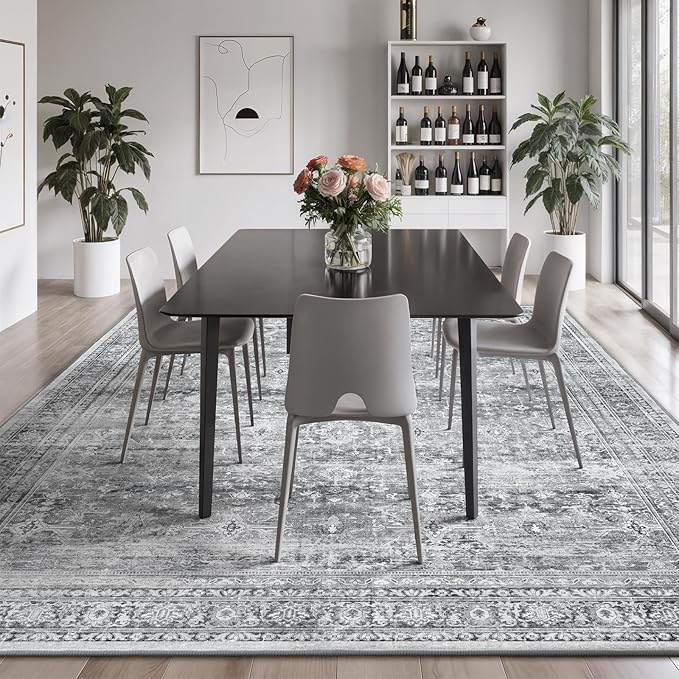 Lofus 8x10 Area Rug for Living Room,Grey Washable Large Rugs with Non-Slip Backing,Soft Neutral Carpets for Bedroom Dining Room Home Office Indoor Nursery