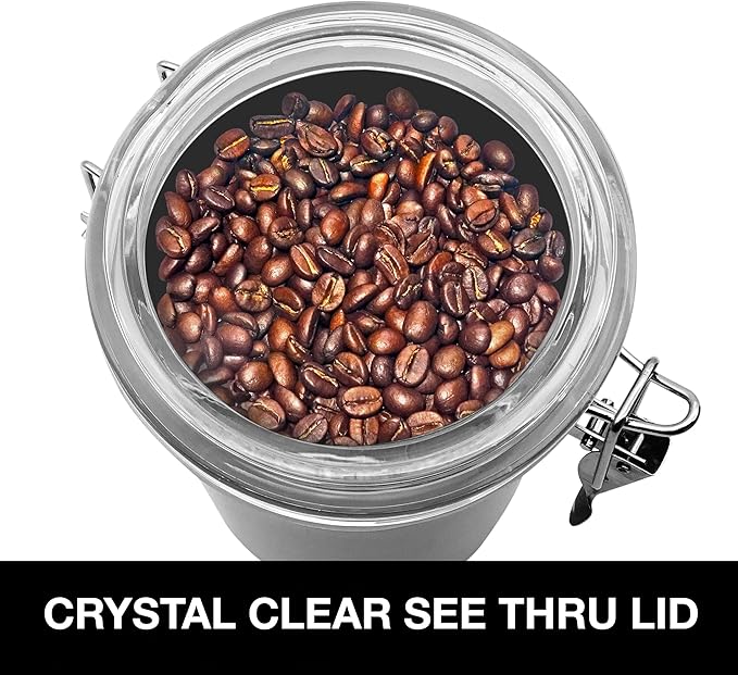 Oggi 36-Ounce Stainless Steel Canister with Clear Acrylic Lid and Locking Clamp