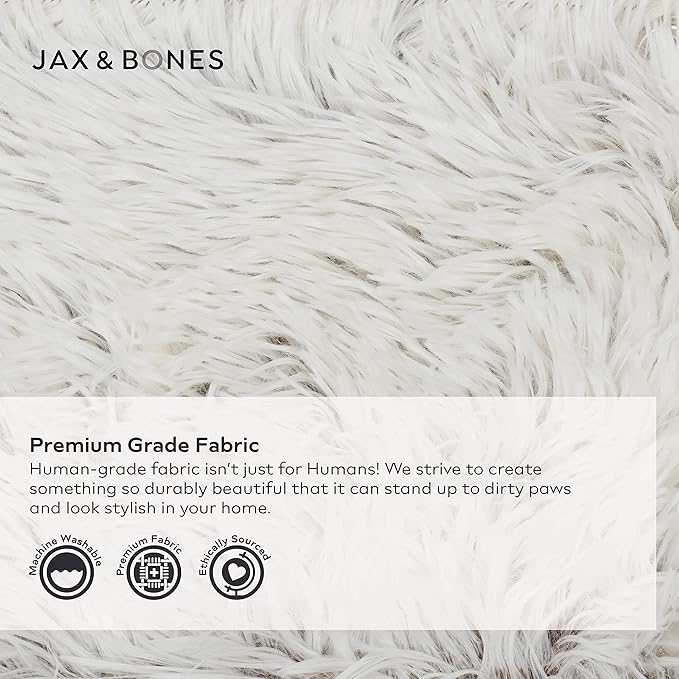 Jax & Bones Dog Napper - Machine Washable Shag Bed for Dogs - Extra Heavy Duty Bolstered Sides - Large White Dog Mat | 40 x 32 Inches