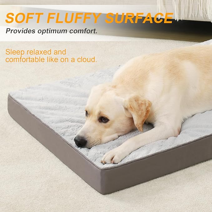 KSIIA Orthopedic Dog Bed - Waterproof, Large, Plush, Washable with Egg Crate Foam & Removable Cover & Nonskid Bottom, 36 x 27 Inch, Gray