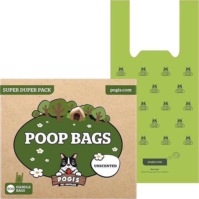 Pogi’s Dog Poop Bags with Handles – Extra-Thick, Leak-Proof, Large, Unscented, 900-Count