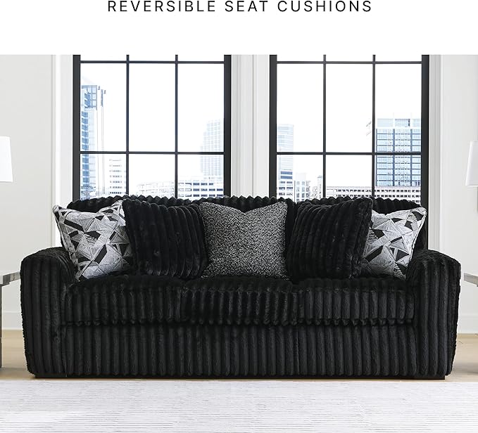 Signature Design by Ashley Midnight-Madness Modern Anti Sage Sofa with Reversible Cushions, Black