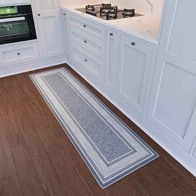 Ottomanson Hallway Runner Rug 1'10" x 7' Non Slip Border Area Rugs Easy to Clean Laundry Rug Runner Durable & Pet Friendly Floor Carpet Runners for Hallways Entryway Living Room Kitchen, Light Gray