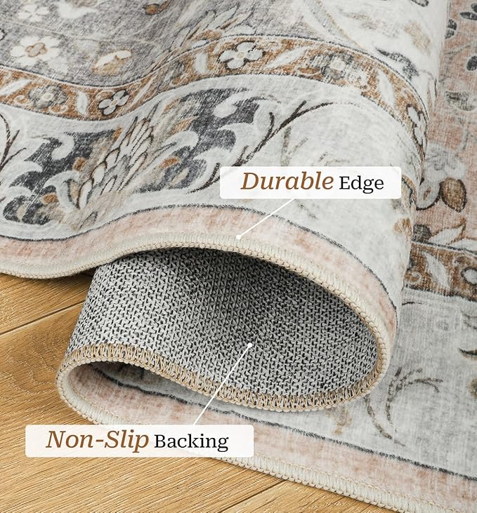 6x9 Area Rugs for Living Room - Stain Resistant Machine Washable Rugs for Bedroom,Non-Slip Backing Large Area Rug (Peach/Gray, 6'x9')