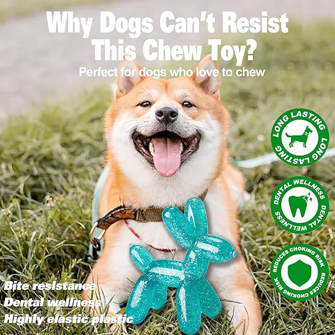 Durable Dog Chew Toy – Balloon Dog Shape, 6.14”for Medium & Large Dogs, Tough Plastic, Interactive Chew Toy for Boredom & Dental Health（Green）