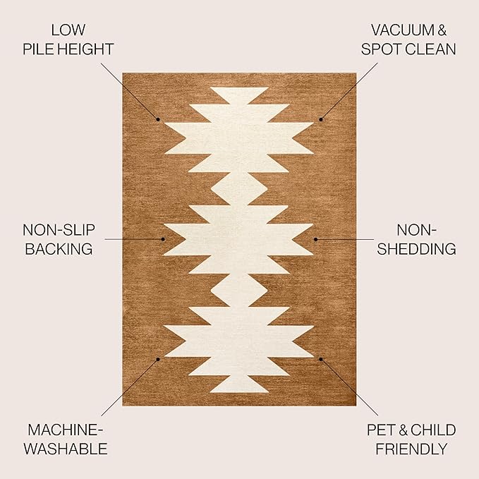 JONATHAN Y Machine Washable Indoor Area Rug 5X8 Terracotta/Cream, Chayton Minimalist Geometric for Living Room, Bedroom, Kitchen, Office, Easy-Cleaning, Pet-Friendly, Non-Shedding WSH110A-5