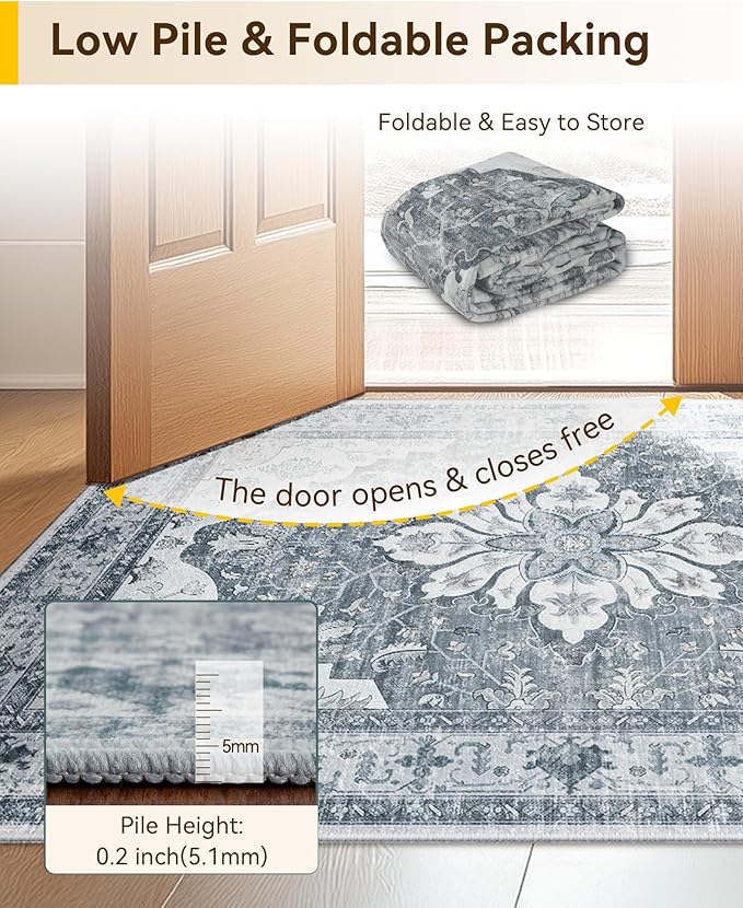 Area Rugs 2'6''x8' Runner Rug Non Slip Washable for Kitchen Hallway Bedroom Beside Laundry Room Bathroom Rug, Floor Carpet, Light Gray Grey White