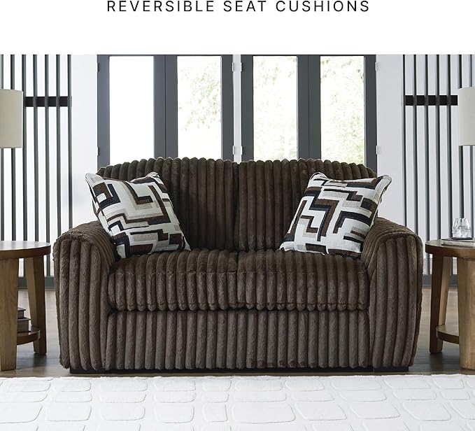 Signature Design by Ashley Midnight-Madness Loveseat with Reversible Cushions, Accent Pillows, Fabric Upholstery, 72" W x 41" D x 40" H, Dark Brown