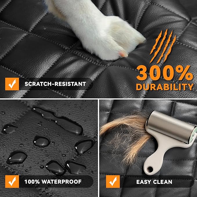 Dog Car Seat Cover for Back Seat, Waterproof Back Seat Covers for Dogs, PU Leather Nonslip Bench Car Seat Protector Universal Fit for Most Vehicles,SUVs,Small Trucks