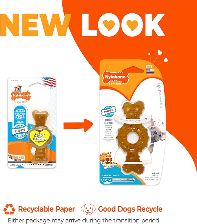 Nylabone Ring Bone Chew Toy for Puppies, Puppy Teething Toys, Puppy Enrichment Toys, Chicken Flavor, X-Small Dogs - Up to 15 lbs, 1 Count