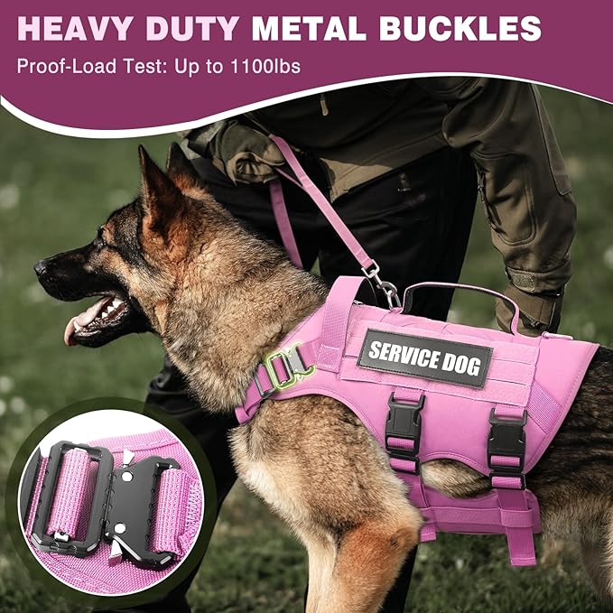 WINSEE Service Dog Vest Harness for Large Dog, Tactical Working MOLLE Vest with 10 Pet Patches, No Pull Heavy Duty Harness for Training Hunting Walking
