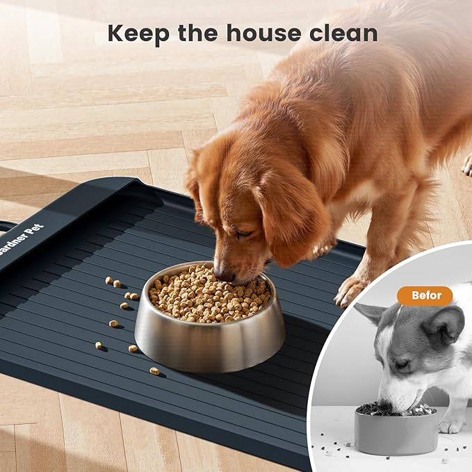 Gardner Pet Silicone Dog Food Water Mat for Floors Waterproof Anti-Slip Dog Bowl Large Mats for Food and Water to Prevent Spills for Dogs, Cats.
