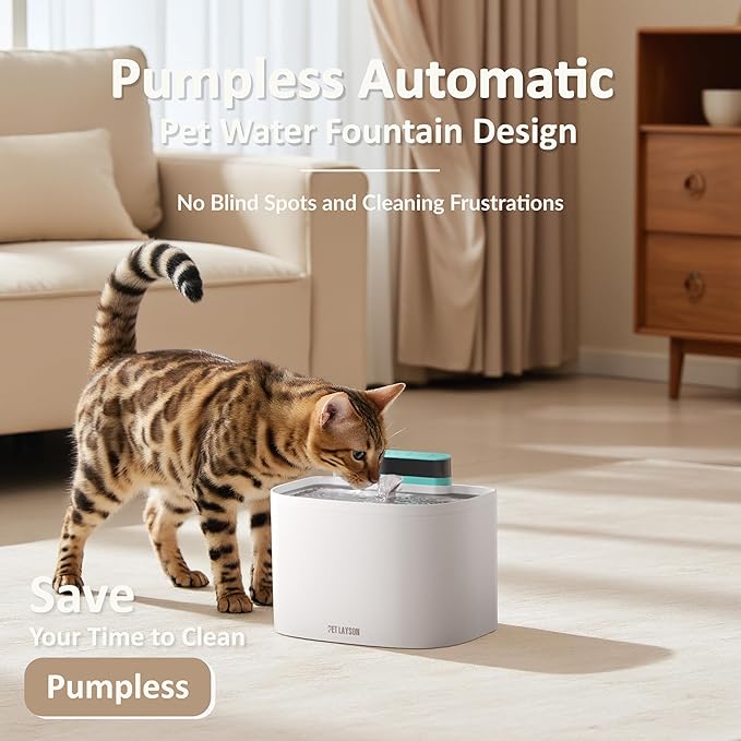 PET LAYSON Pumpless Cat Water Fountain, App Remote Control Smart Cordless Rechargeable Battery Operated, 3.6L/122oz 2.4G Wi-Fi Dog Water Dispenser 2 Filters,2 Nozzles(White, M1 Pro)
