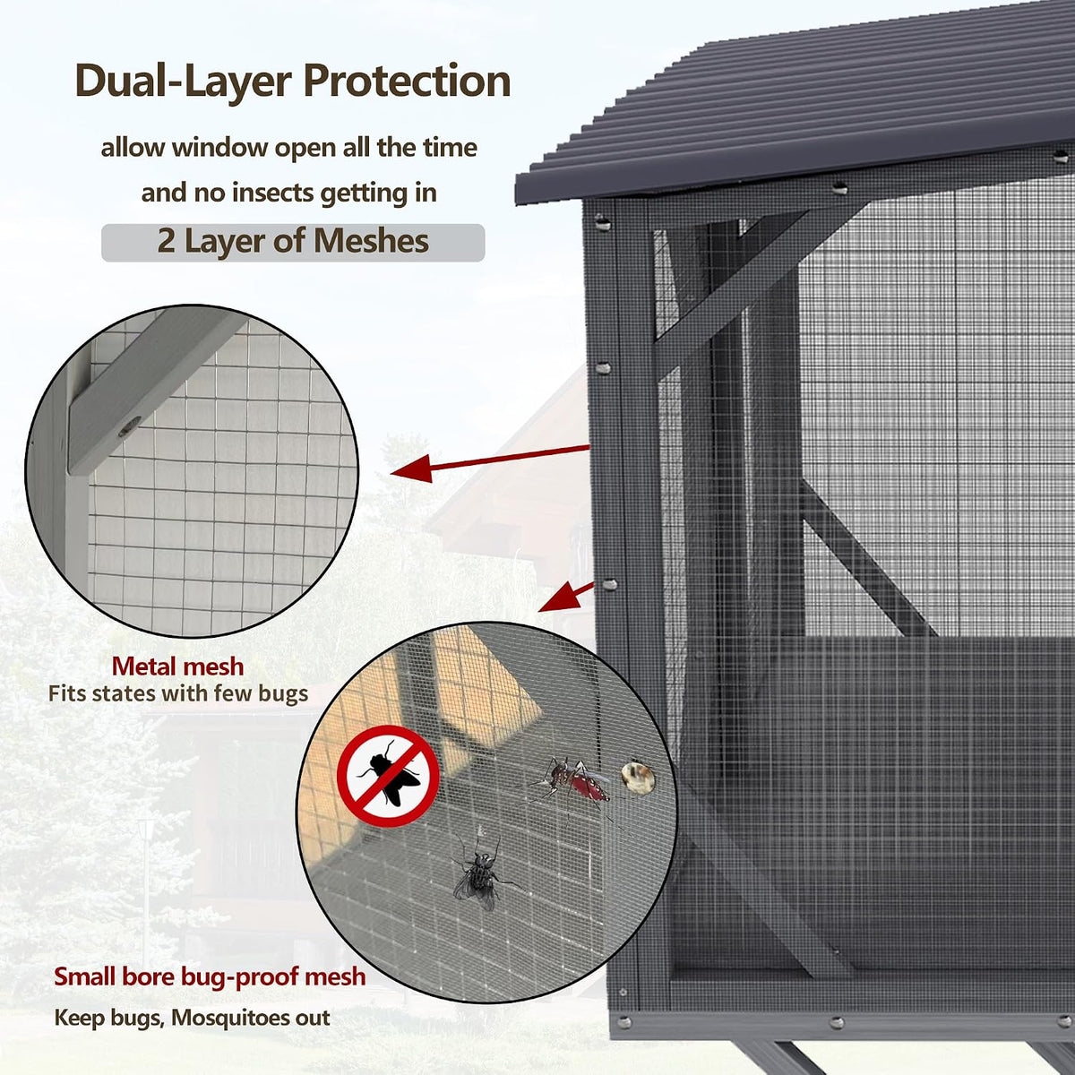 Cat Window Box, 43.3" Catio o Outdoor Cat Enclosure for Sunbathing, Napping & Bird Watching, Wood Cat Window Perch with Mosquito Net Window Catio for Indoor Cats(Gray+Removable Mesh 43.3")