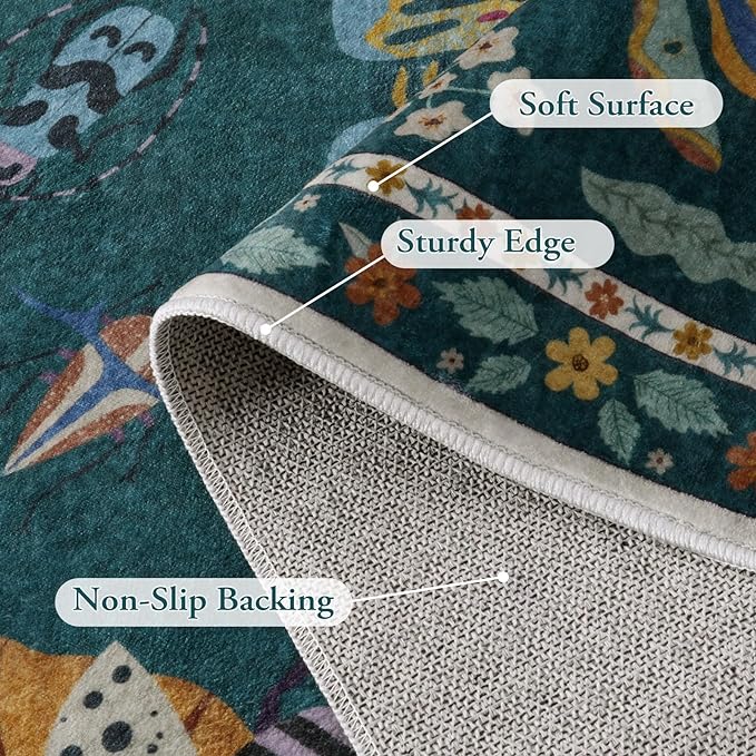 Lahome Insect Washable Small Area Rug, 3x5 Area Rug for Bedroom Living Room, Non-Slip Soft Accent Throw Carpet for Kitchen Office Entryway Bathroom Office, Dark Green