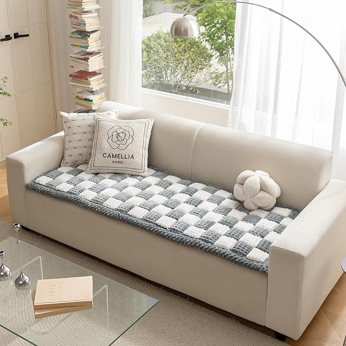Couch Cover for Dogs Washable, Fuzzy Pet Cover for Sofa, Covers for 3 Cushion Couch Pet-Friendly, Non Slip Dog Bed Mat Dog Blanket (Bluegrey, 27.6x59.06 inch)