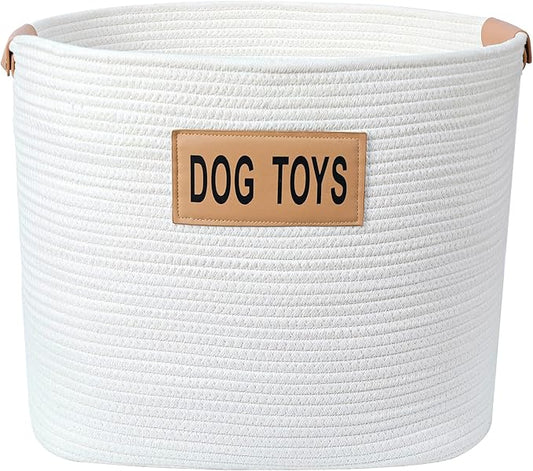 Midlee Rope Dog Toys Basket with Leather Handles