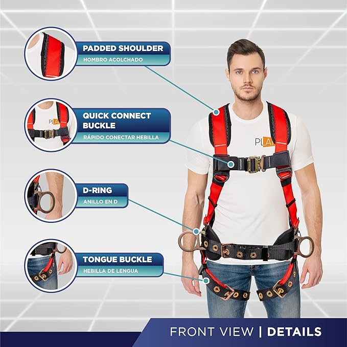 Palmer Safety Hammerhead 5pt Safety Harness Back Padded, QCB Chest, Tongue Buckel Legs Straps, Back & Side D-Rings