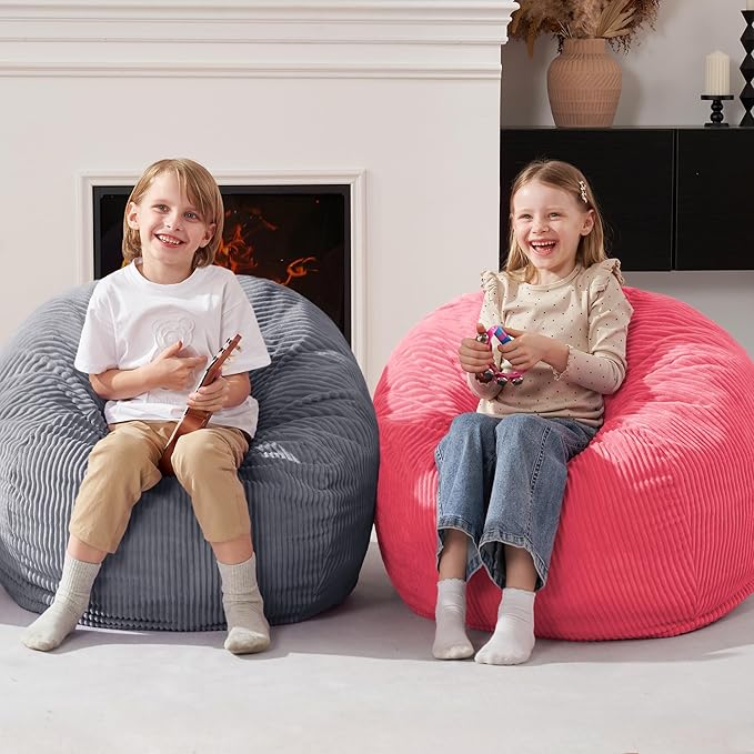 Homguava 2.5FT Bean Bag Chair,Teardrop Bean Bags Small Beanbag Chair with Memory Foam Filled and Ultra Soft Corduroy Cover for Living Room, Bedroom (Pink)