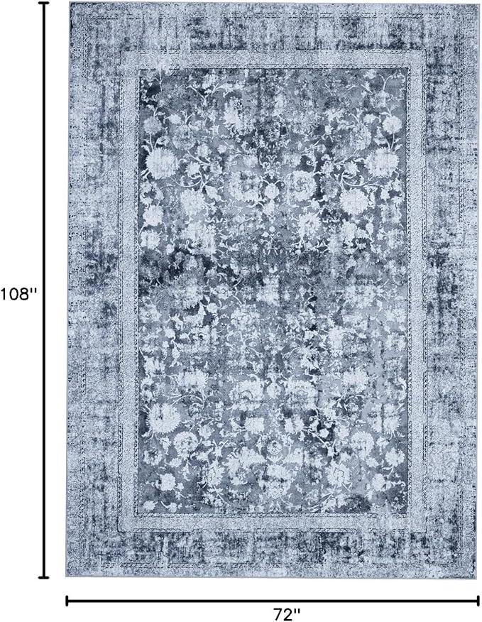 Area Rug 6횞9, Large Vintage Boho Rug,Ultra-Soft Low Pile, Washable, Non Slip,Stain Resistant, Printed Carpet for Living Room Bedrooms Playroom Office Kitchen, Solid/Blue