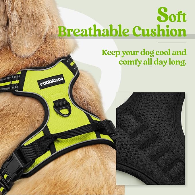 rabbitgoo Dog Harness No Pull with 2 Leash Clips, Adjustable Soft Padded, Reflective Oxford No Choke Pet Vest with Easy Control Handle for Large Dogs, Green, XL