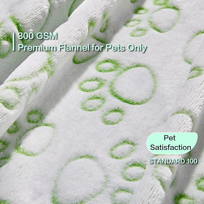 Stuffed Premium Green Soft Dog Blanket, with Flannel Green Cute Paw Print, Puppy Supplies Dog Stuff Essentials, 43 * 66 inches for Large Dogs