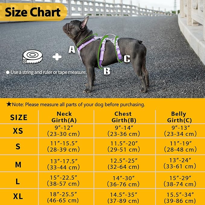 Huntboo Escape Proof Dog Harness, No Pull Reflective Harness with Lift Handle,Adjustable Pet Vest with Front and Back Leash Clips for Small Medium Large Dogs Walking Hiking Training(Lavender Purple,L)