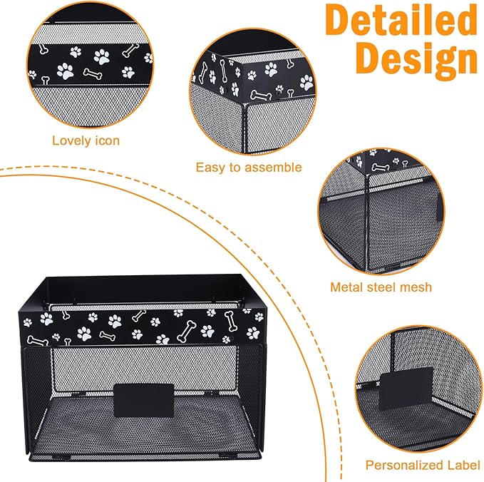 Indestructible Dog Toy Basket,Chew Proof Metal Dog Toy Box,Large Dog Toy Bin with Ventilated Mesh,Basket for Dog Toys for Leash,Accessories,Blanket Food Storage Container(Black)