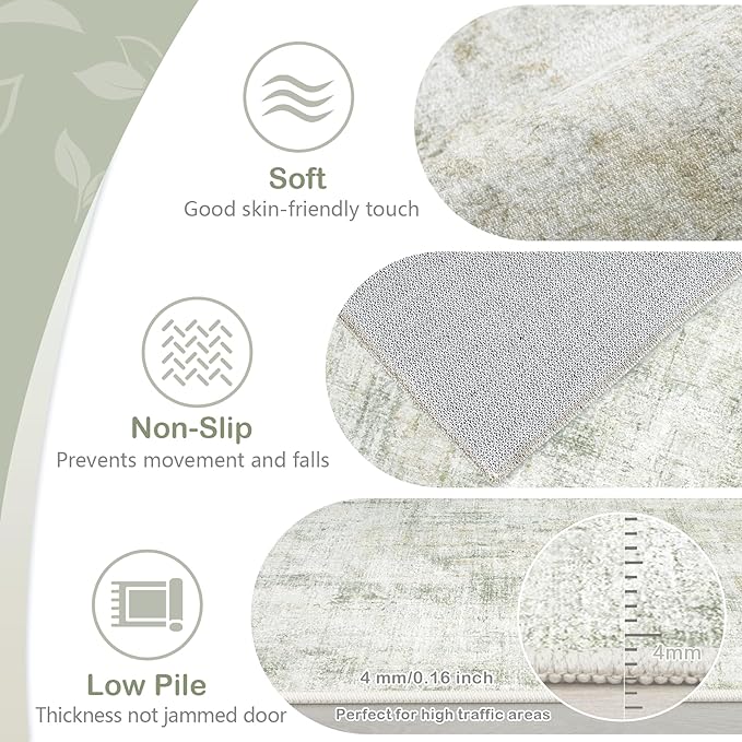 Area Rugs 5x7 Living Room: Washable Rug Modern Abstract Rugs Soft Non Slip Neutral Rug Stain Resistant Indoor Carpet for Bedroom Kitchen Dining Room Nursery Home Office Rugs(Green Brown,5'x7')