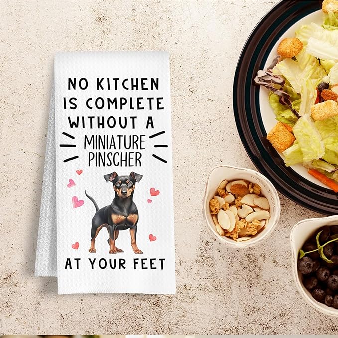 Funny Miniature Pinscher Hand Towels for Kitchen Home Bathroom Decor, A Kitchen is Not Complete Without A Miniature Pinscher Dish Towel, Dog Lovers Gift, 16×24 Inch
