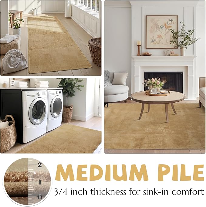 jinchan Solid Plush Area Rug 4x6 Performance Shaggy Washable Rug Indoor Soft Modern Faux Wool Cozy Non Slip Carpet for Living Room Kids Room Bedroom Dining Room Nursery Tan