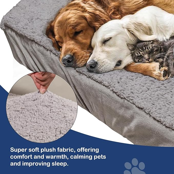 Dog Bed Cover Replacement - Washable, Waterproof, Quilted Sofa Pillow Cover for Dogs/Cats - Ultra Soft Plush Pet Bed (Grey, 41.0" L x 29.0" W x 8.0" Th)