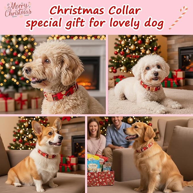 Christmas Dog Collar竊똕oft Cotton Dog Collars for Extra Small Dogs, Dog Christmas Collar with Santa for Small Medium Large Dogs, Adjustable Red Collars Perfect for Girl or Boy Dog Collars-XS
