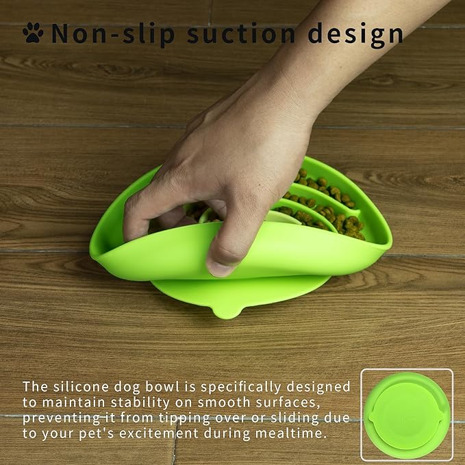 Slow Feeder Dog Bowls, Dishwasher Microwave Safe Silicone Puppy Puzzle Bowl with Non-Slip Design for Eating (Green and Orange)