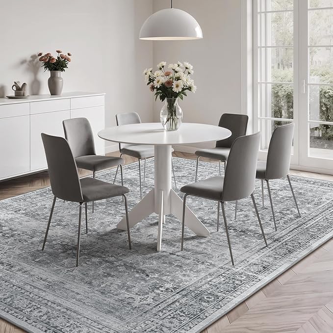 Lofus 6x9 Area Rug for Living Room,Grey Washable Area Rugs with Non-Slip Backing,Soft Neutral Carpets for Bedroom Dining Room Home Office Indoor Nursery