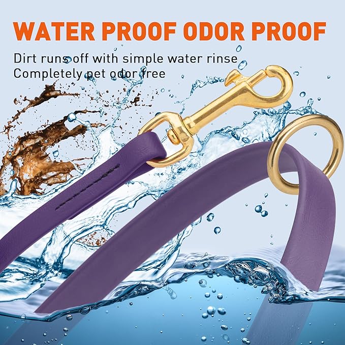Viper Biothane K9 Working Dog Leash Waterproof Lead for Tracking Training Schutzhund Odor-Proof Long Line with Solid Brass Snap for Puppy Medium and Large Dogs 4ft, Violet Purple