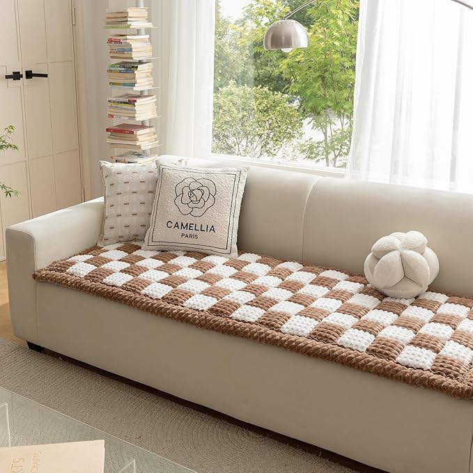Couch Cover for Dogs Washable, Fuzzy Pet Cover for Sofa, Covers for 3 Cushion Couch Pet-Friendly, Non Slip Dog Bed Mat Dog Blanket (DarkCoffee, 27.6x70.9 inch)