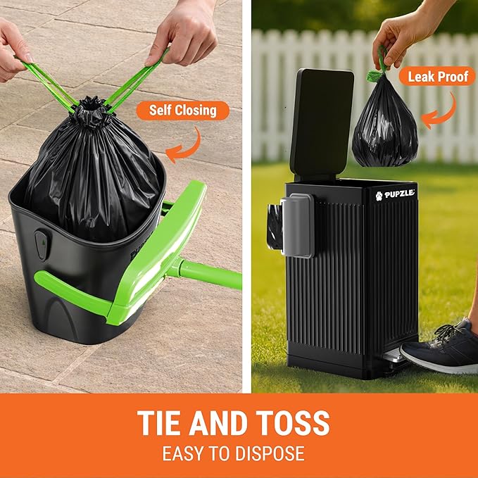 Pupzle Dry & Wet Dog Pooper Scooper with Bag Attachment, 40" Long Handle Pooper Scooper for Large Dogs, Dog Poop Scoop for Yard, Large Capacity Swivel Bin and Rake, 75 Lavender Scented Bags