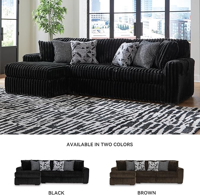 Signature Design by Ashley Midnight-Madness 2-Piece Sectional Sofa with Chaise, Faux Wood Finish Accent Legs, Fabric Upholstery, 120" W x 65" D x 40" H, Black