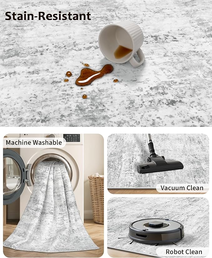 Art&Tuft 9x12 Area Rug, Anti-Slip Backing Abstract Area Rugs 9x12 Living Room, Stain Resistant Large Area Rugs for Living Room, Foldable Machine Washable Rugs (9'x12', 01-Grey)