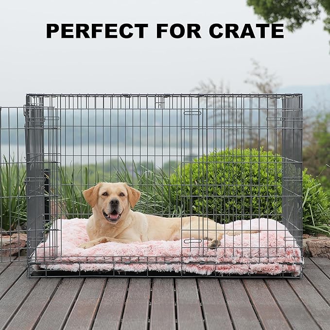 Bedfolks Waterproof Dog Crate Bed with Removable Washable Cover, Plush Faux Fur Pad, Extra Large, Fluffy Kennel Bed, 41"x27", Pink