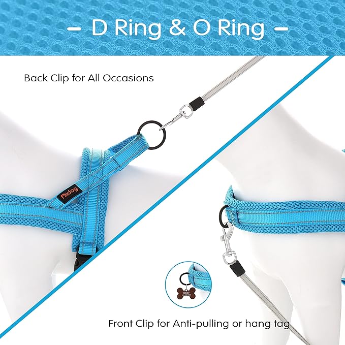 Didog No Pull Dog Harness with Soft Mesh Padded,Reflective & Quick Fit Light Weight Dog Strap Vest Harness,Easy for Walking Training (XS:Chest 15-18", Mesh-Blue)